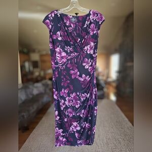 AMERICA LIVING  Black With Floral Purple Dress Size 12